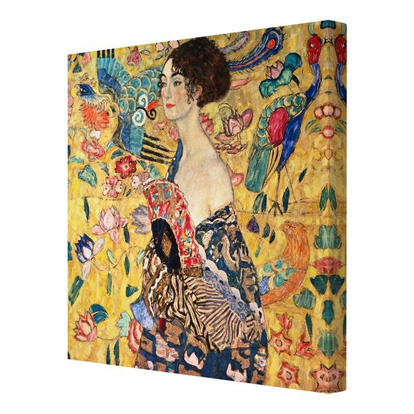 Leinwandbild Dame mit Fächer Canvas /  Fichte massiv - Gelb / Mehrfarbig - 40 x 40 cm