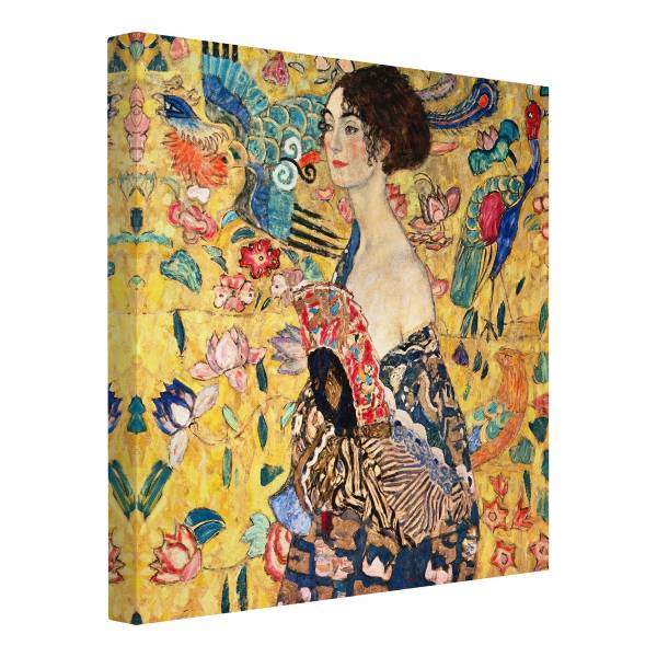 Leinwandbild Dame mit Fächer Canvas /  Fichte massiv - Gelb / Mehrfarbig - 40 x 40 cm