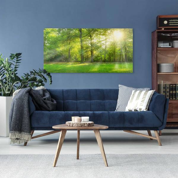 Impressions sur toile Promenade en forêt Toile / Épicéa massif - Vert / Multicolore - 60 x 30 cm