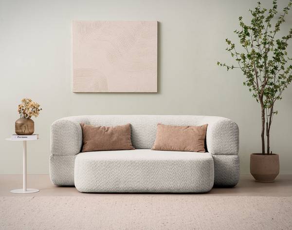 Schlafsofa LORA Bouclé Stoff Anouk: Hellgrau