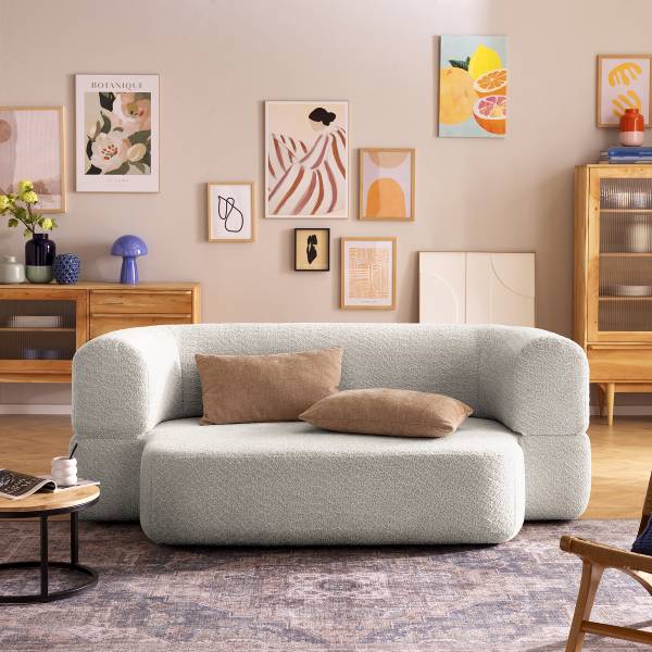 Schlafsofa LORA Bouclé Stoff Anouk: Hellgrau