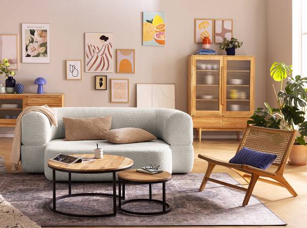 Schlafsofa LORA Bouclé Stoff Anouk: Hellgrau