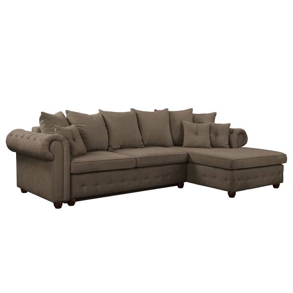 Hoekbank BISURA met chaise longue microvezel Sole: steengrijs - chaise longue vooraanzicht rechts - met slaapfunctie