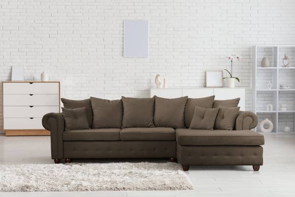 Hoekbank BISURA met chaise longue microvezel Sole: steengrijs - chaise longue vooraanzicht rechts - met slaapfunctie