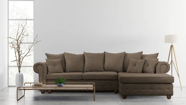 Hoekbank BISURA met chaise longue microvezel Sole: steengrijs - chaise longue vooraanzicht rechts - met slaapfunctie