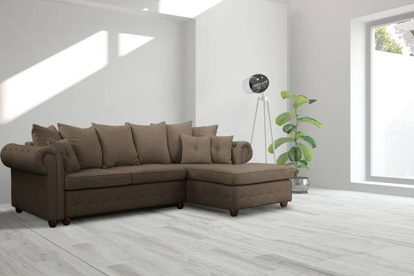 Hoekbank BISURA met chaise longue microvezel Sole: steengrijs - chaise longue vooraanzicht rechts - met slaapfunctie