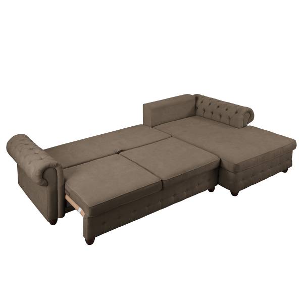 Hoekbank BISURA met chaise longue microvezel Sole: steengrijs - chaise longue vooraanzicht rechts - met slaapfunctie