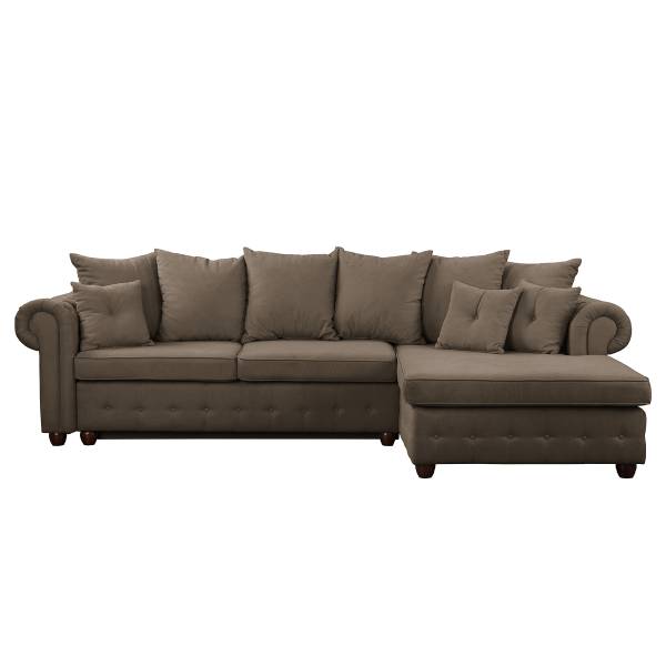 Hoekbank BISURA met chaise longue microvezel Sole: steengrijs - chaise longue vooraanzicht rechts - met slaapfunctie