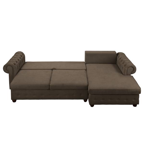 Hoekbank BISURA met chaise longue microvezel Sole: steengrijs - chaise longue vooraanzicht rechts - met slaapfunctie