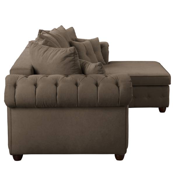 Hoekbank BISURA met chaise longue microvezel Sole: steengrijs - chaise longue vooraanzicht rechts - met slaapfunctie