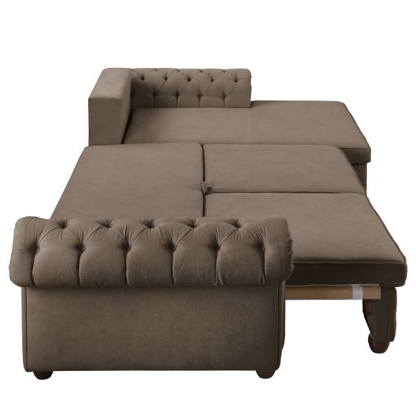 Hoekbank BISURA met chaise longue microvezel Sole: steengrijs - chaise longue vooraanzicht rechts - met slaapfunctie