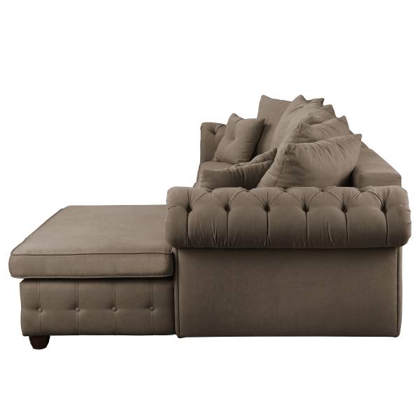 Hoekbank BISURA met chaise longue microvezel Sole: steengrijs - chaise longue vooraanzicht rechts - met slaapfunctie