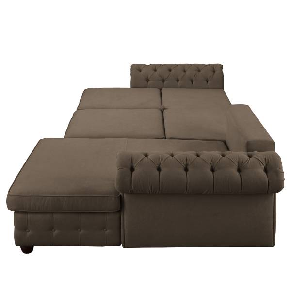 Hoekbank BISURA met chaise longue microvezel Sole: steengrijs - chaise longue vooraanzicht rechts - met slaapfunctie