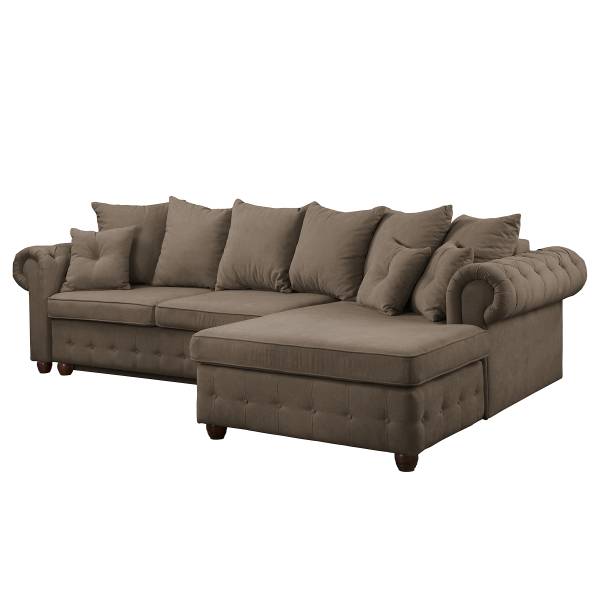 Hoekbank BISURA met chaise longue microvezel Sole: steengrijs - chaise longue vooraanzicht rechts - met slaapfunctie