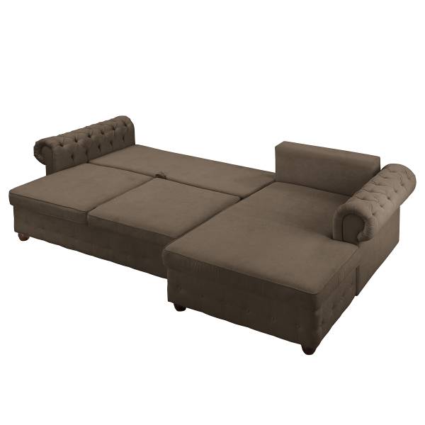 Hoekbank BISURA met chaise longue microvezel Sole: steengrijs - chaise longue vooraanzicht rechts - met slaapfunctie