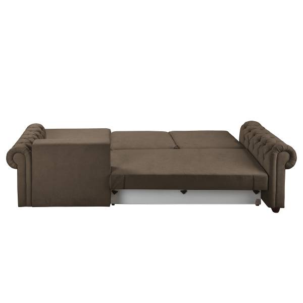 Hoekbank BISURA met chaise longue microvezel Sole: steengrijs - chaise longue vooraanzicht rechts - met slaapfunctie