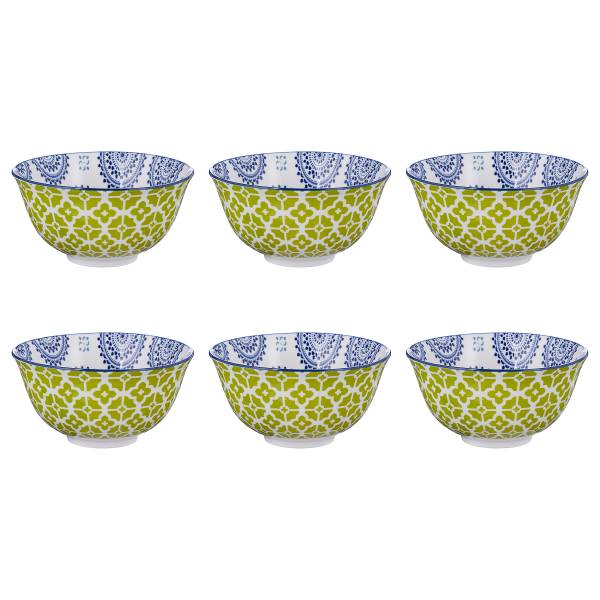 Set di 6 scodelle ORNAMENTS Porcellana - Blu scuro / Verde