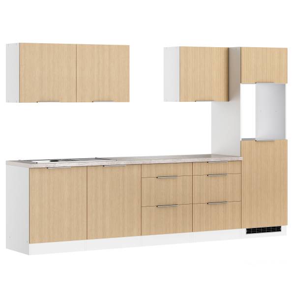 Cucina EVERNDEN 300 cm Effetto quercia chiara / Bianco - Senza utensili di cucina - Senza frigorifero