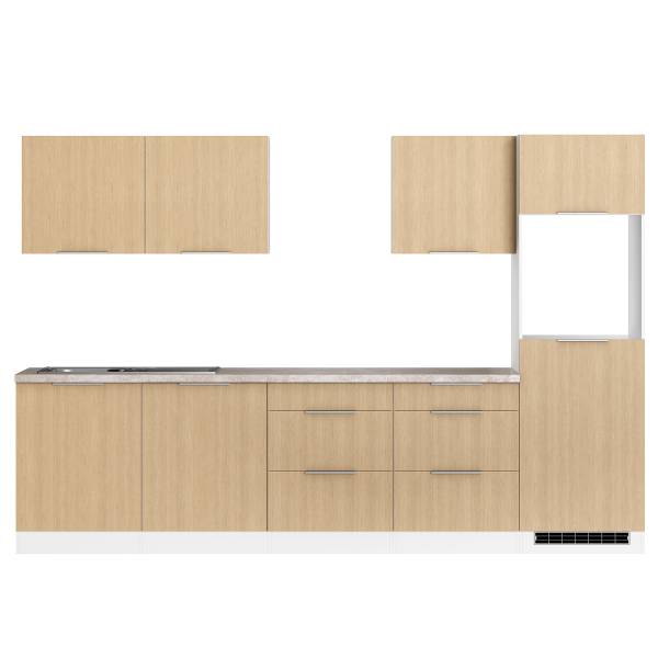 Cucina EVERNDEN 300 cm Effetto quercia chiara / Bianco - Senza utensili di cucina - Senza frigorifero