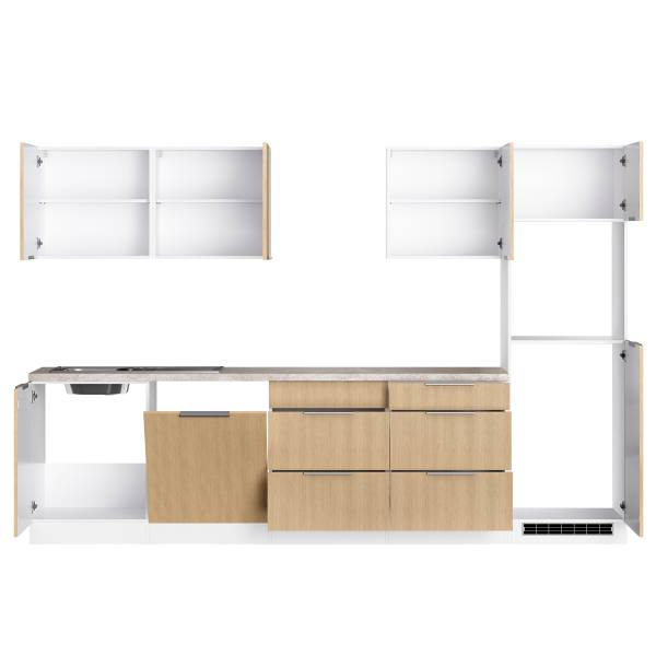 Cucina EVERNDEN 300 cm Effetto quercia chiara / Bianco - Senza utensili di cucina - Senza frigorifero