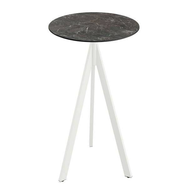Stehtisch Idomi rund B Klappbar - Marmor Grau Dekor - Weiß