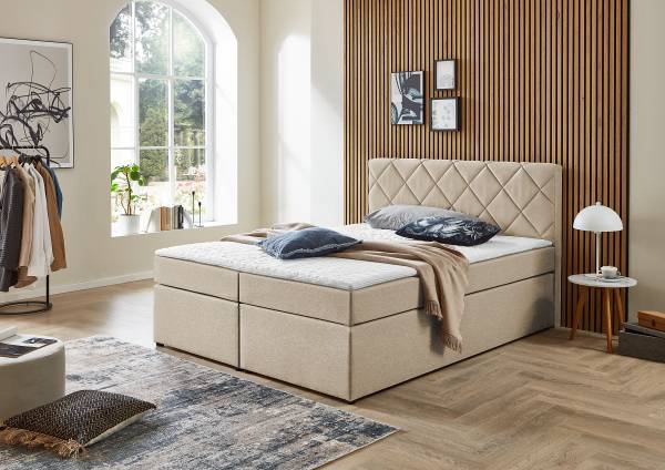 Boxspringbett Nattol Mischgewebe - Beige - 140 x 200cm