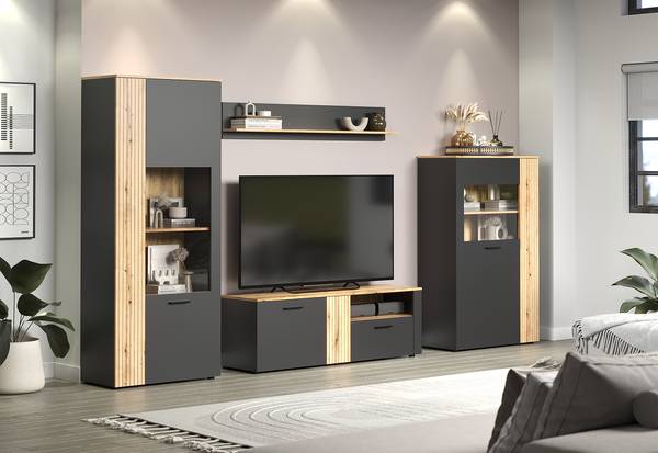 Vetrina Esteban Color antracite / Effetto rovere