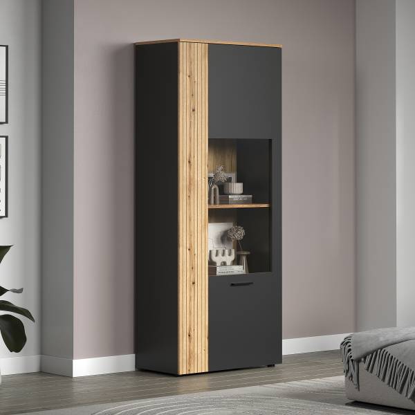 Vetrina Esteban Color antracite / Effetto rovere