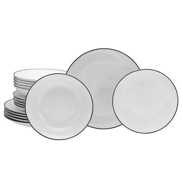Tellerset Luna 18-teilig Weiß / Schwarz