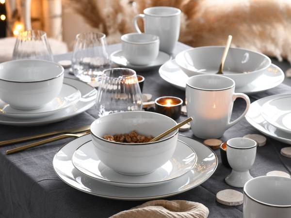 Tellerset Luna 18-teilig Weiß / Schwarz