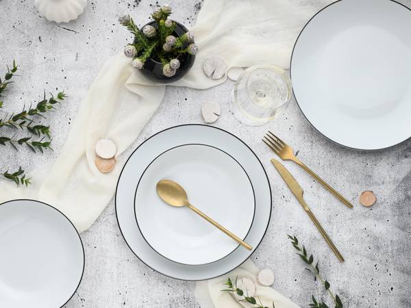 Tellerset Luna 18-teilig Weiß / Schwarz