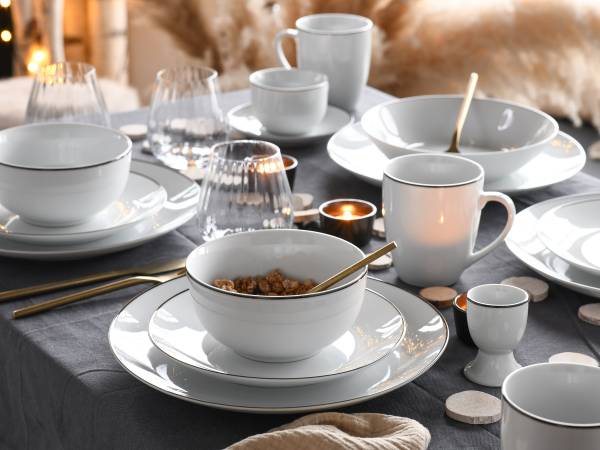 Tellerset Luna 18-teilig Weiß / Schwarz