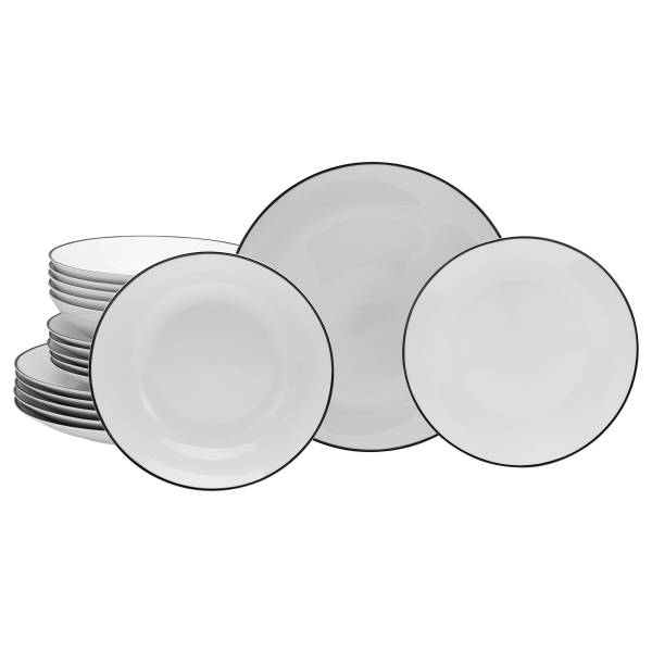 Tellerset Luna 18-teilig Weiß / Schwarz