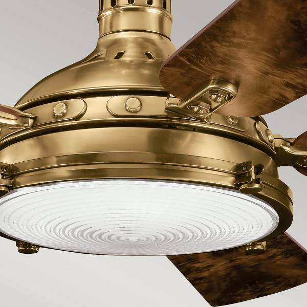 Ventilatore da soffitto Hatteras Ottone - Acciaio - Vetro opale - 142 x 57 x 142 cm