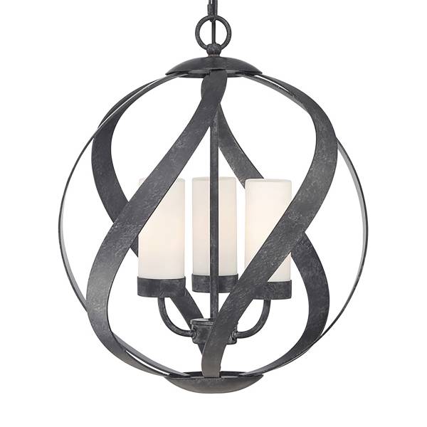 Pendelleuchte Blacksmith Stahl / Opalglas - Schwarz - 3-flammig