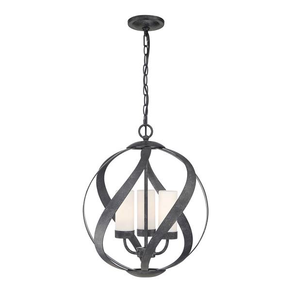 Pendelleuchte Blacksmith Stahl / Opalglas - Schwarz - 3-flammig