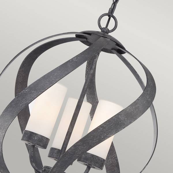 Pendelleuchte Blacksmith Stahl / Opalglas - Schwarz - 3-flammig