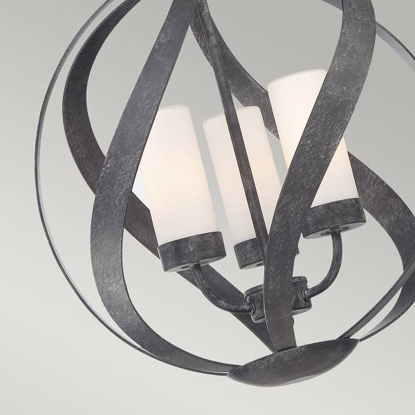 Pendelleuchte Blacksmith Stahl / Opalglas - Schwarz - 3-flammig