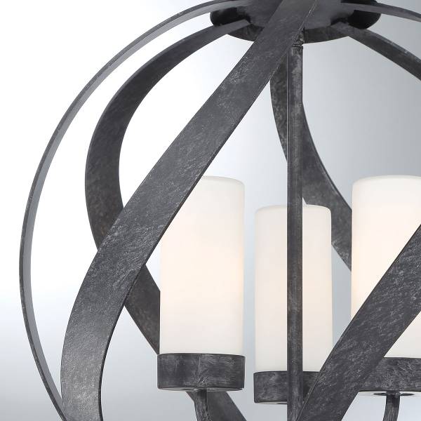 Pendelleuchte Blacksmith Stahl / Opalglas - Schwarz - 3-flammig