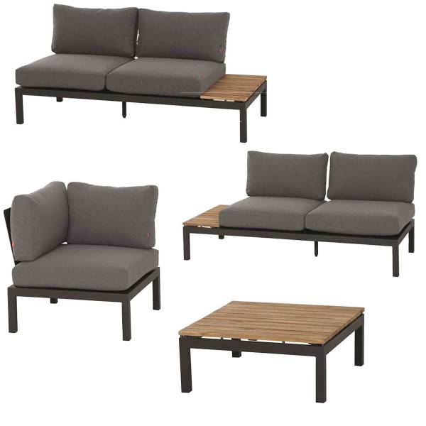 Ensemble de jardin Alvida - 4 élém. Noir - Marron - Aluminium - 204 x 84 x 172 cm