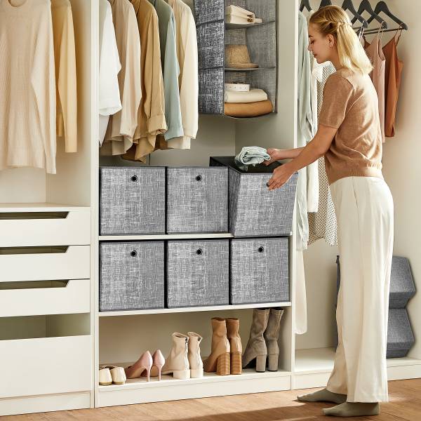 Boîte rangement Bixec lot de 6 Gris - Tissu mélangé - 30 x 30 x 30 cm
