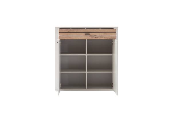 Kommode Munzu - Höhe 107 cm Weiß / Eiche Viking Dekor