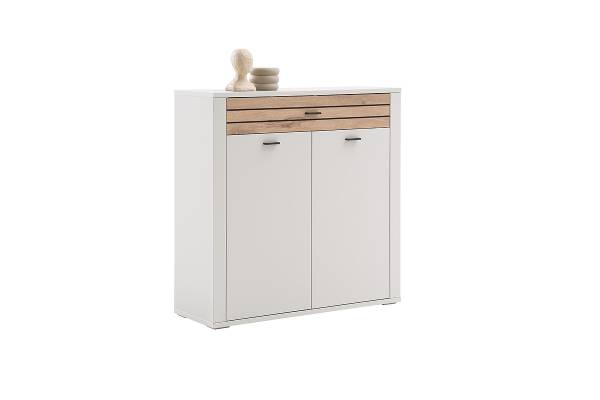 Kommode Munzu - Höhe 107 cm Weiß / Eiche Viking Dekor