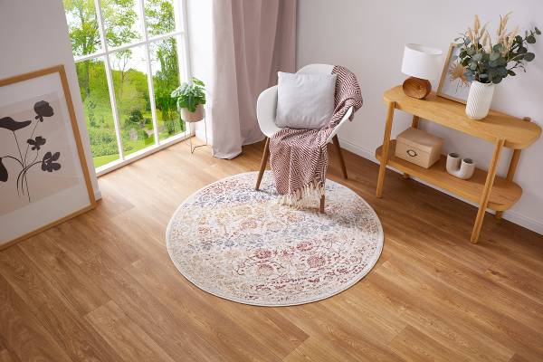 Tapis à poils courts Rocco Multi rond Tissu - multicolore
