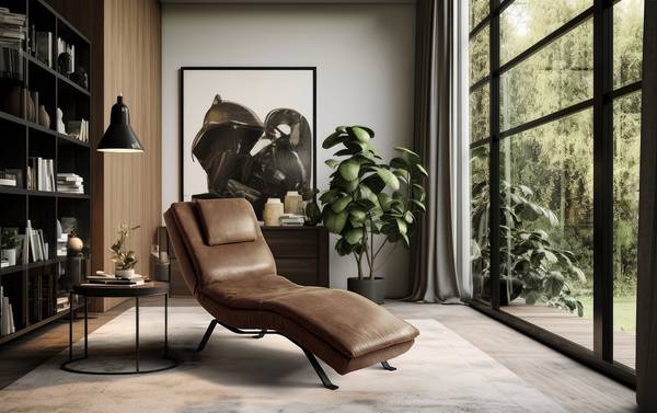 Chaise longue Kanan Vera pelle Arelia: noce moscata - Nero