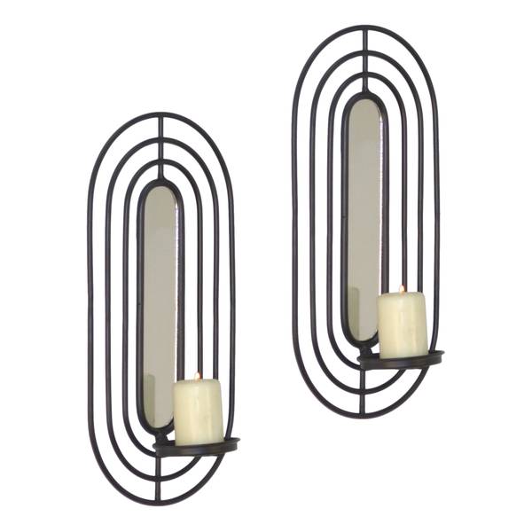 Bougeoir Tigao - Lot de 2 Noir - Fer - Verre miroir - 20 x 41 x 10 cm