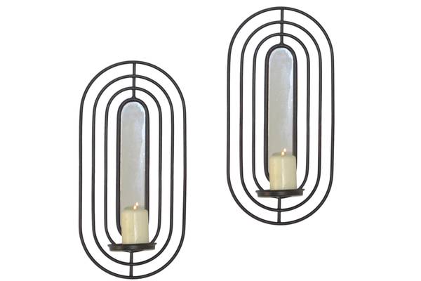 Bougeoir Tigao - Lot de 2 Noir - Fer - Verre miroir - 20 x 41 x 10 cm