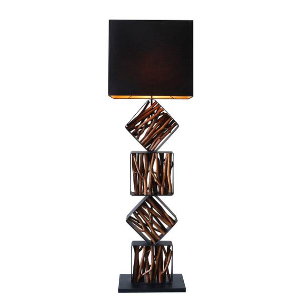 Lampada da terra Mwachesa B Tessuto misto / Massello dell’albero della gomma - 1 punto luce