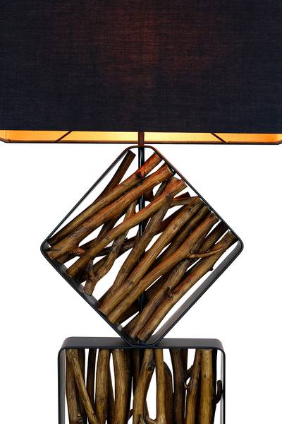 Lampada da terra Mwachesa B Tessuto misto / Massello dell’albero della gomma - 1 punto luce