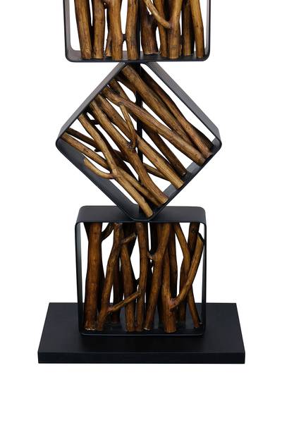 Lampada da terra Mwachesa B Tessuto misto / Massello dell’albero della gomma - 1 punto luce